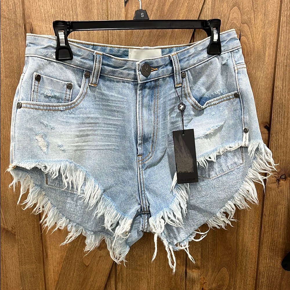 One Teaspoon Light Blue Distressed Jean Shorts